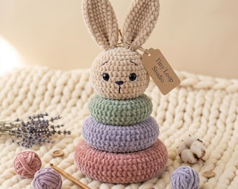Crochet Stacking Rings Pattern, Amigurumi Bunny Baby Sensory Toy Pyramid, Montessori Nursery Shower Gift, Cozy Handmade PDF Instant Download