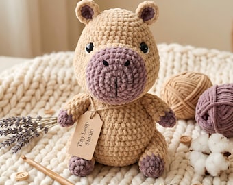 Crochet Capybara Amigurumi Pattern, Mini Two-Color Cotton Plush Toy, Kawaii Sculpted Eyes Desk Friend, Handmade Gift, PDF Instant Download