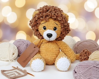 Crochet Lion Pattern, Amigurumi Plush Safari Animal Toy, Stuffed Nursery Decor Handmade Gift, Chunky Velvet Tutorial, PDF Instant Download