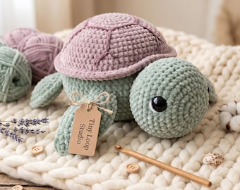 Amigurumi Turtle Pattern, Crochet Two Color Shell Stuffed Sea Creature Plush, Kawaii Ocean Nursery Gift, Baby Shower, PDF Instant Download