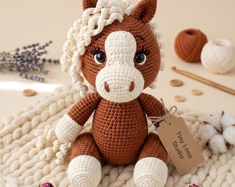 Crochet Horse Pattern, Amigurumi Plush Stuffed Toy Jointed Legs, Farm Animal Nursery Kawaii Decor, Handmade Tutorial, PDF Instant Download