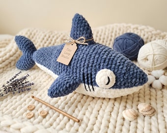 Crochet Shark Amigurumi Pattern, Plush Ocean Stuffed Toy With Sewn Belly, Kawaii Sea Creature Gift, Boys Nursery Decor, PDF Instant Download