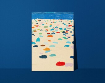 Beach and parasols summer poster - matte paper - Studio Loute | Aerial sea view poster, Retro holiday illustration, Living room wall decor