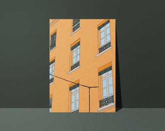 Lyon facade architecture poster - matte paper - Studio Loute | Urban window poster, Lyon travel illustration, Wall decor
