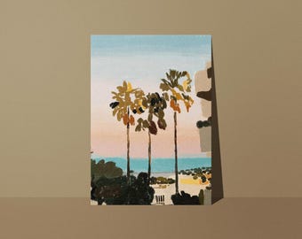 Palm tree and sea landscape poster - matte paper - Studio Loute | California travel poster, Sunset illustration, Living room wall decor