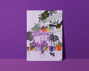 Green Plants Poster - Matte Paper - Studio Loute | Modern Purple Botanical Poster, Illustration from the Colorful Pots Collection, Wall Decor