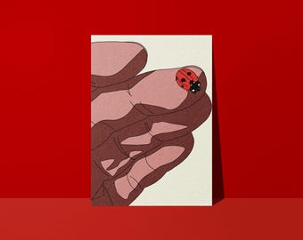 Lucky Ladybug Poster - Matte Paper - Studio Loute | Hand-drawn Poetic Illustration Poster, Living Room Wall Decor, Minimalist Pink Drawing