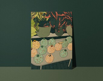 Botanical plant and vase poster - matte paper - Studio Loute | Nature poster with green plants, Illustration of ochre and green flowers, Wall decor