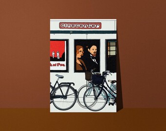 Retro movie poster - matte paper - Studio Loute | Vintage urban poster with bicycles, Film buff art illustration, Living room wall decor