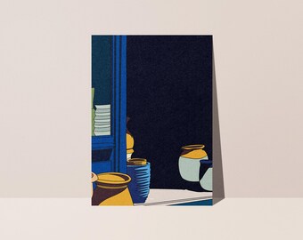 Pottery poster - matte paper - Studio Loute | Ceramic still life poster, Contemporary art illustration, Living room wall decor