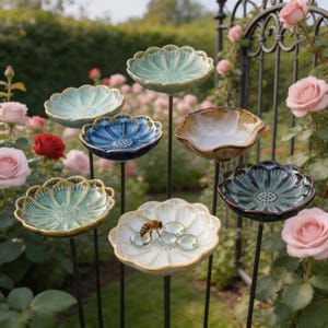 Ceramic Flower Bee Waterer Stakes, Outdoor Garden Decor Gift, Bee & Butterfly Pollinator Watering Station, Pollinator Insect Waterer
