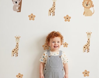 Safari Animals Fabric Nursery Wall Decals -  Kids Playroom Stickers - Removable Peel & Stick