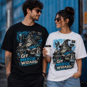 Git Merge Wizard Developer T-shirt, grappig cadeau voor software engineer