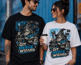 Git Merge Wizard Developer T-Shirt, Funny Gift for Software Engineer