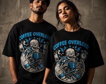 Coffee Overload Skeleton Tee | Coffee Lover Shirt, Gothic Caffeine Addict