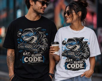 Coding Shark Developer T-Shirt, Funny Gift for Software Engineer