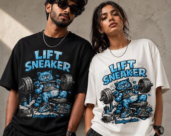 Lift Sneaker Cat T-Shirt, Funny Weightlifting Tee, Fitness Lover Gift