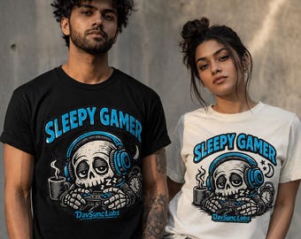 Sleepy Gamer T-Shirt, Skull Gaming Tee, Coffee Break Design