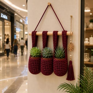 Patroon voor een plantenhouder met drie haken, hangende plantenhouder met 3 vakken, plantenhouder voor binnenplanten, PDF voor beginners