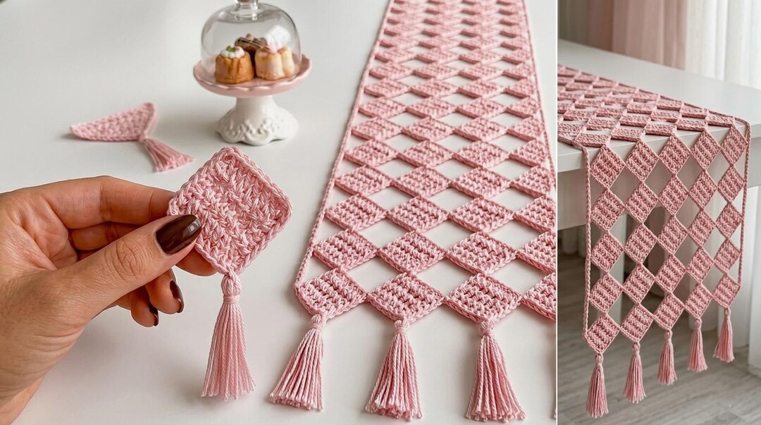 Crochet Diamond Table Runner Pattern PDF, Easy Lattice Table Runner ...