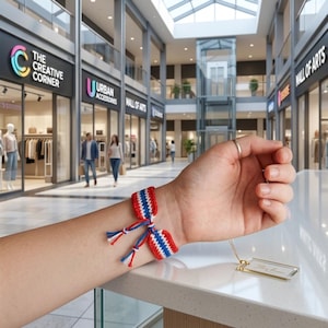 Enkelt virkat vänskapsarmbandsmönster | Röd Vit Blå Justerbar Armband DIY | Steg-för-steg-handledning för nybörjare