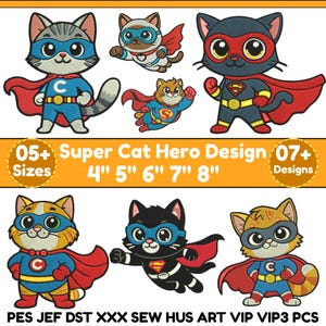 Super Hero Katze Stickmaschine, Space Kätzchen mit Jetpack Muster, Instant Download 5 + Sizes Floral Katze Applikation Dogital Download