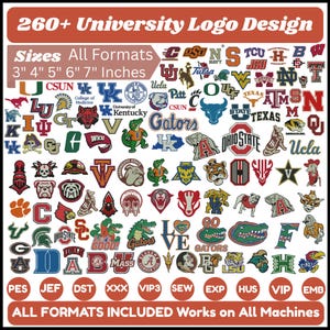 260 University Logos Embroidery Bundle College Logos Embroidery Custom Logo Embroidery Trendy Digitized Design Files 5+Size Instant Download