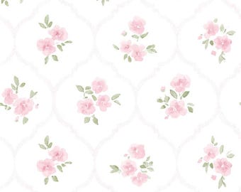 Tela con estampado de rosas y tréboles, tela con contorno floral, tela para cortinas de guardería de Pascua, tela para decoración de bodas, tela 100% algodón por medio metro.
