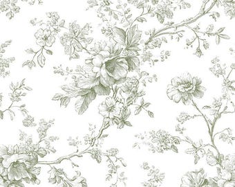 Tela de peonía Toile Estética Tela floral verde Toile de Jouy Tela de flores Tela 100% algodón Por medio metro