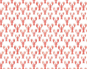 Coastal Preppy Fabric Red Crawfish Fabric Ditsy Fabric Lobster Seafood Fabric Beach Kitchen Fabric 100% Cotton Fabric By The Half Yard