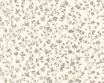 Tela Bloom Branch color topo cálido con dibujo lineal floral, tela con estampado de ramitas, tela botánica neutra con arte lineal, tela 100% algodón por medio metro.