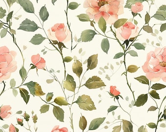 Blush Pink Climbing Rose Fabric Leaf Floral Fabric Cottage Core Dress Fabric Valentine’s Day Fabric 100% Cotton Fabric By The Half Yard