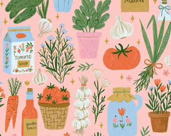 Tela con estampado de mercado de verduras frescas, tela con estampado de estilo rústico, tela con estampado de ajo, tela con estampado de tomate, tela para cocina de estilo rústico, tela 100% algodón por medio metro.