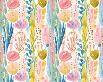 Tela Tulipán Tela Floral Tela Playa Tela Flores Rosa Azul Amarillo Tela Costera Tela 100% Algodón Por Medio Metro