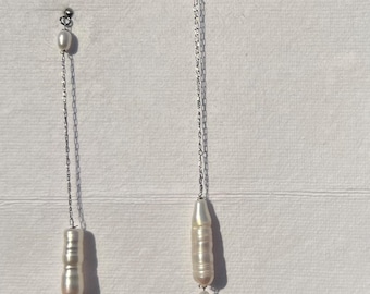 Lange Ohrhänger mit Barockperlen und Stahlkette | Handgefertigter Schmuck | Handgemachtes Geschenk für sie