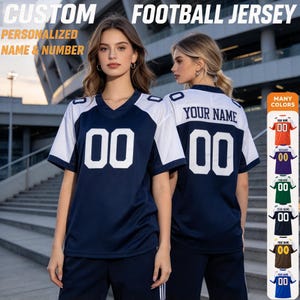 Maglia da calcio personalizzata con blocchi di colore, t-shirt da calcio con ricamo personalizzato di nome e numero, abbigliamento sportivo per tifosi per il giorno della partita.