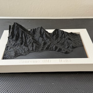 3D Topographic Relief Map – Sanremo (IM) Italia | Framed Wall Art | Personalized Gift | 150x100mm