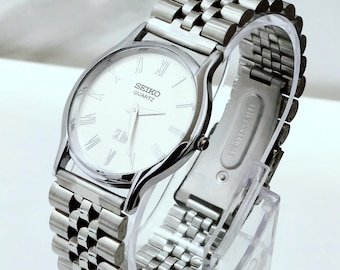 Seiko Vintage Slim-klocka, silverfärgad solburst-urtavla, silverfärgad boett