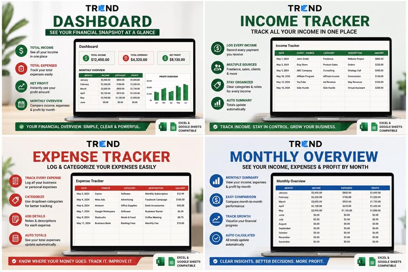 Income & Expense Tracker Spreadsheet | Simple Money Tracking Template ...