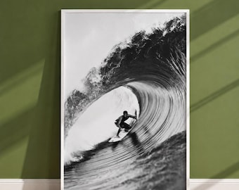 Stampa fotografica vintage di surf, poster di onde surfiste, arte murale oceanica in bianco e nero, stampa retrò di surf, decorazione per casa al mare, regalo per amanti del surf