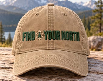 Find Your North Embroidered Hat, Compass Hiking Baseball Cap, Mountain Adventure Dad Hat, Outdoor Lover Gift