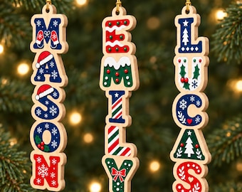 Personalized Name Christmas Ornament, Custom Shape Wooden Ornament, Kids Name Tree Decor, One-Sided Holiday Gift