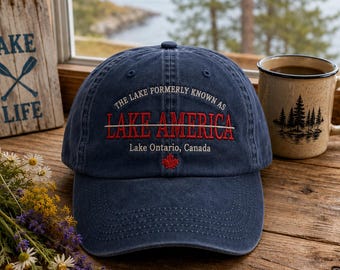 Lake Ontario Embroidered Hat, Washed Cotton Hat