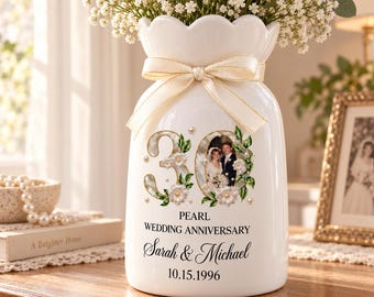 30th Anniversary Flower Vase,30th Wedding Anniversary Gift,30 Year Wedding Gift, 30th Married Gift for Parents,Pearl Anniversary For Parents