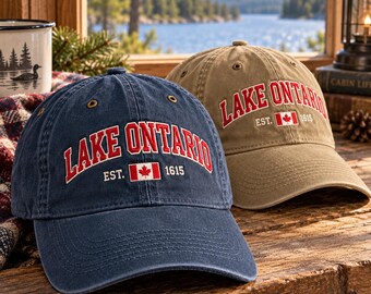 Lake Ontario Embroidered Washed Cap - Washed Cotton Hat