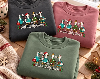 Just a Jolly Goose Embroidered Sweatshirt, Christmas Nurse Sweater, Funny Healthcare Worker Gift, Medical Team Holiday Crewneck
