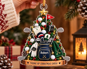 Personalized Golf Christmas Ornament, Custom Name Acrylic Tree, Golfer Gift, Teeing Up Christmas Cheer Holiday Keepsake