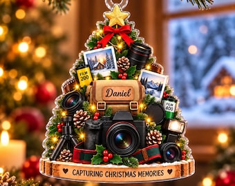 Personalized Photographer Christmas Ornament, Custom Name Acrylic Tree, Camera Lover Gift, Capturing Christmas Memories Keepsake