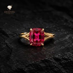 4 CT Red Garnet Engagement Ring, Cushion Cut Red Gemstone Ring, 14K Gold Solitaire Ring, Ruby Inspired Bridal Ring, Unique Wedding Ring Gift