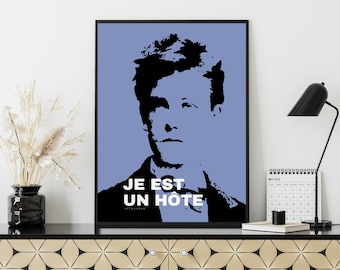 Je est un hôte — Poster portrait de Rimbaud, bleu et noir, art conceptuel
